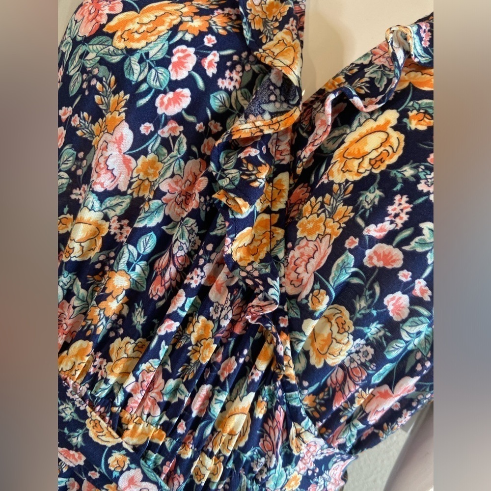 Old Navy~NWT~Multi-Color Floral Print~Ruffle Wrap Midi Dress~Cap Sleeves~Size S - Picture 10 of 15